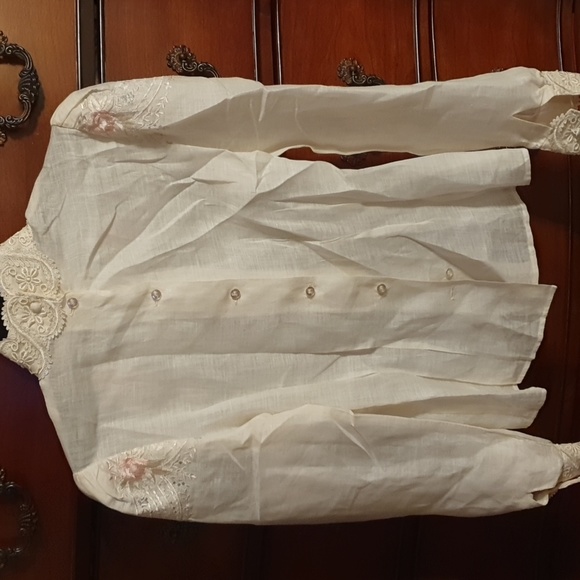 Vtg Dellaporta Embroidered Linen Puff Sleeve Blouse - Picture 5 of 5